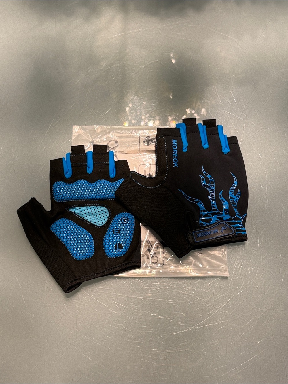 Men's Black & Blue Half-Finger Cycling Gloves